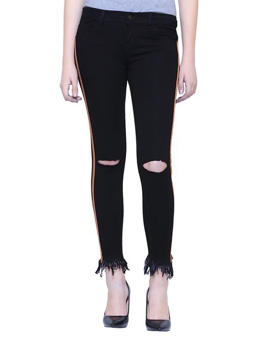 frayed hem side taped jeans - 15701219 - Very Small Image - 1