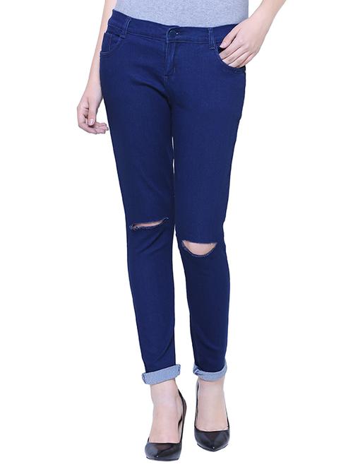turn up hem knee slit jeans - 15701221 - Very Small Image - 1