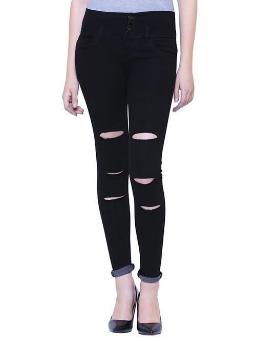 ladder ripped turn up hem jeans - 15701224 - Very Small Image - 1