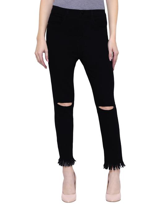 knee slit frayed hem jeans - 15701236 - Very Small Image - 1