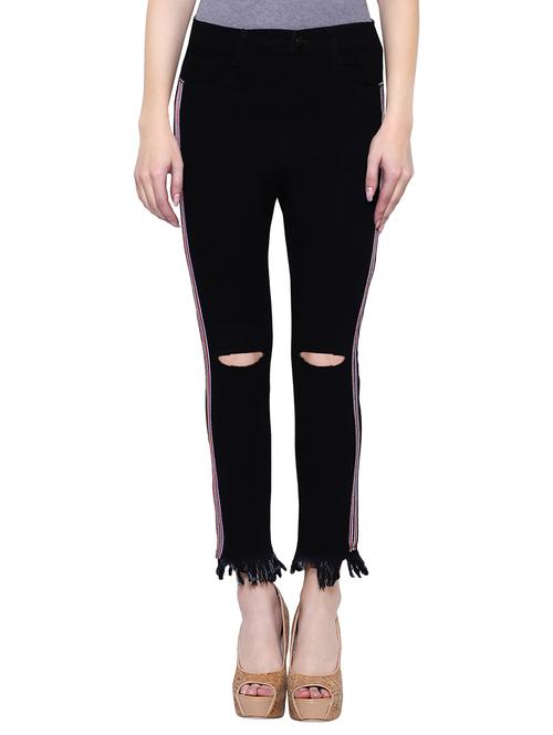 side taped frayed hem jeans - 15701239 - Very Small Image - 1