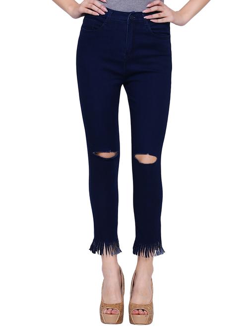 frayed hem knee slit jeans - 15701240 - Very Small Image - 1