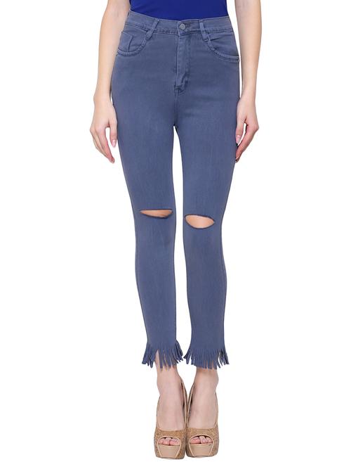 frayed hem knee slit jeans - 15701248 - Very Small Image - 1