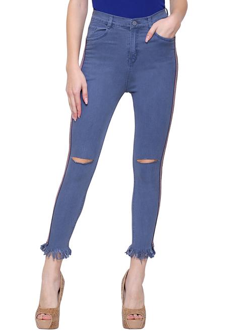 knee slit frayed hem jeans - 15701252 - Very Small Image - 1