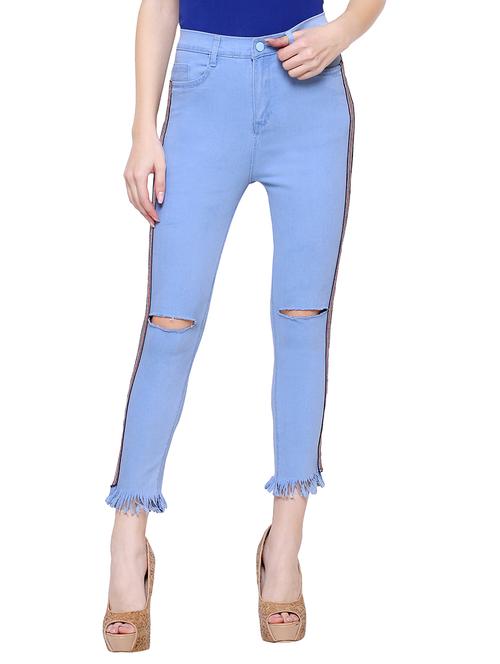 side taped frayed hem jeans - 15701257 - Very Small Image - 1