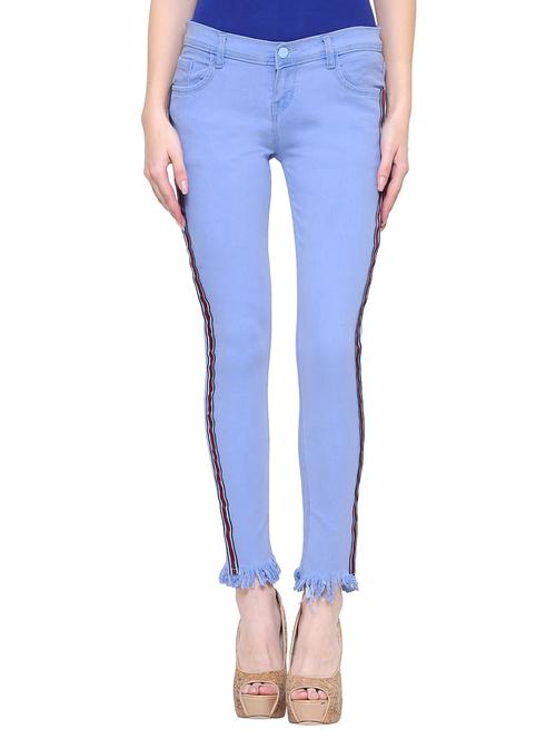 frayed hem side taped jeans - 15701285 - Very Small Image - 1
