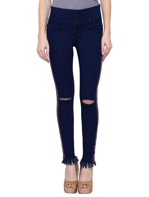 knee slit frayed hem jeans - 15701295 - Very Small Image - 1
