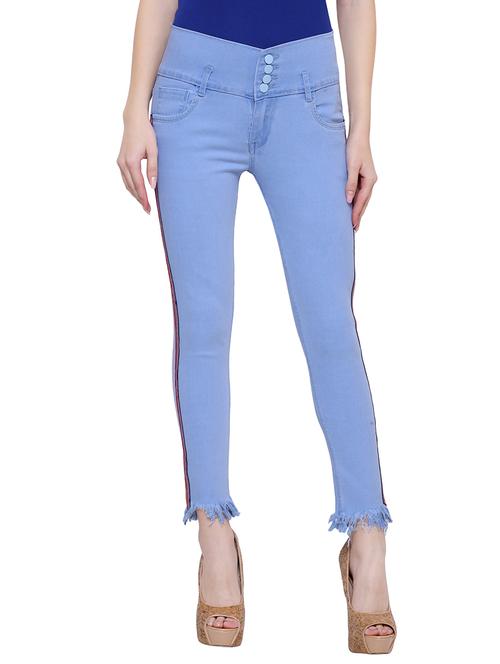 frayed hem side taped jeans - 15701308 - Very Small Image - 1