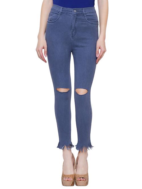 knee slit frayed hem jeans - 15701310 - Very Small Image - 1