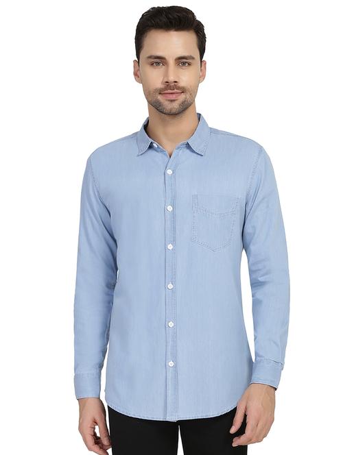 light blue denim casual shirt - 15701676 - Very Small Image - 1