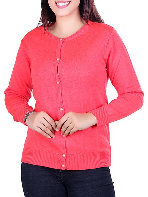 rose pink solid knitted cardigan - 15701854 - Very Small Image - 1