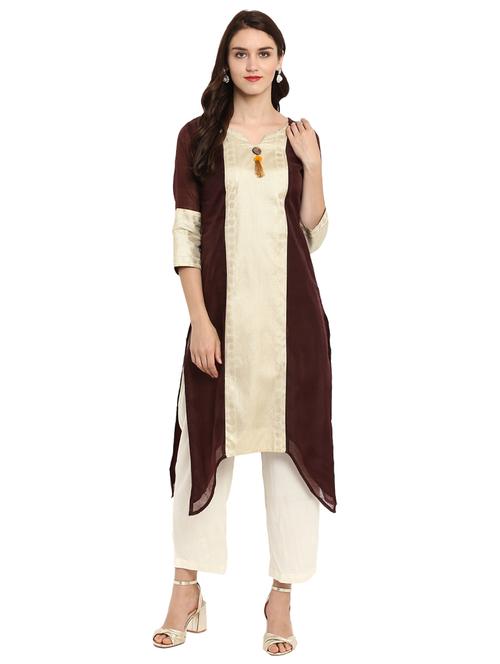 high low color block kurta - 15702293 - Very Small Image - 1