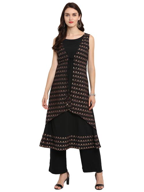 layered foil print kurta - 15702298 - Very Small Image - 1