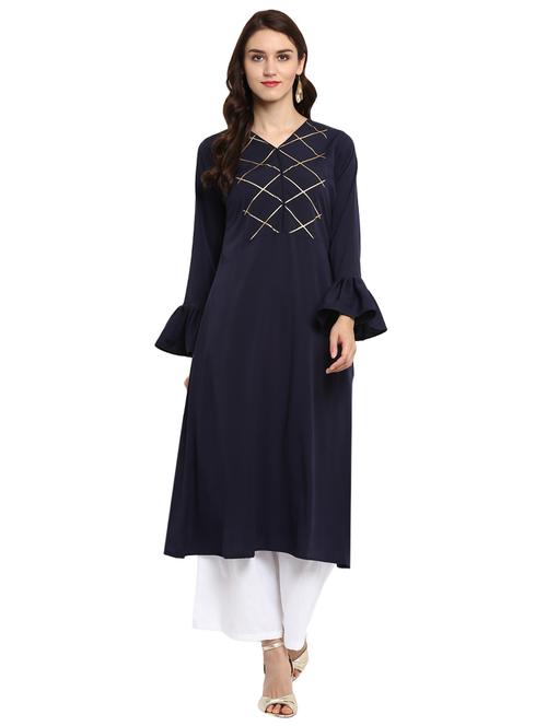 a-line bell sleeves kurta - 15702302 - Very Small Image - 1
