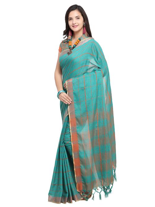 checkered linen woven saree - 15703090 - Very Small Image - 1