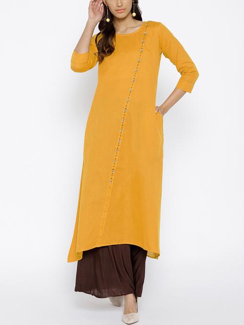 a-line solid kaantha detail kurta with pocket - 15703541 - Very Small Image - 1