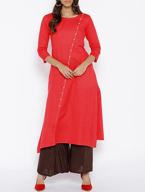 a-line solid kaantha detail kurta with pocket - 15703542 - Very Small Image - 1