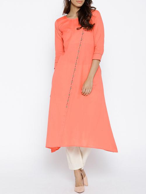 a-line solid kaantha detail kurta with pocket - 15703543 - Very Small Image - 1