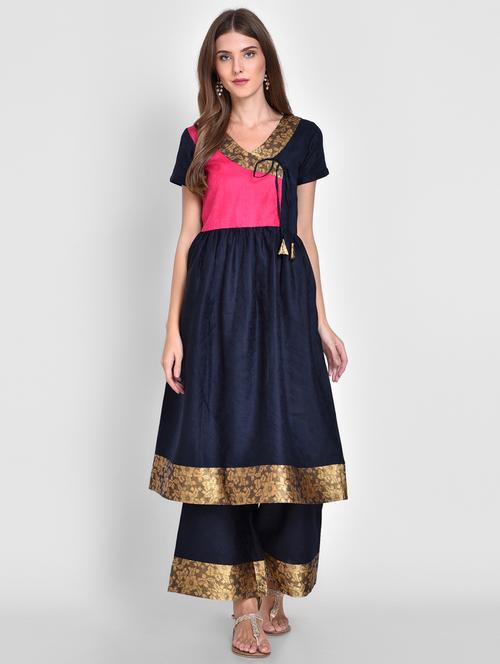 angrakha color block kurta - 15703783 - Very Small Image - 1