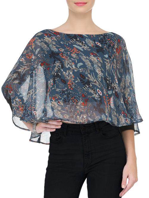 floral boat neck cape detail top - 15703870 - Very Small Image - 1