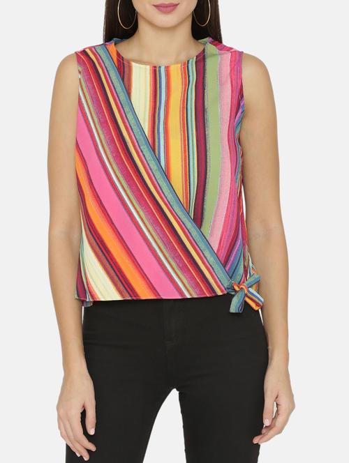 tie hem striped wrap top - 15703876 - Very Small Image - 1