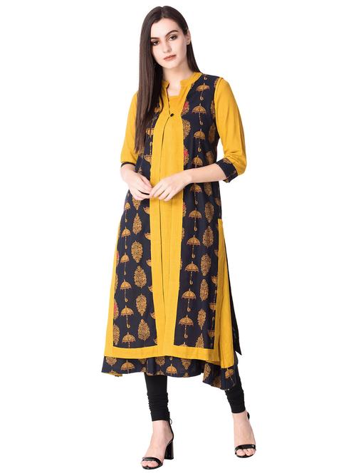 layered foil print kurta - 15704089 - Very Small Image - 1