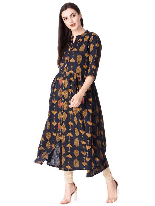 flared foil print kurta - 15704090 - Very Small Image - 1
