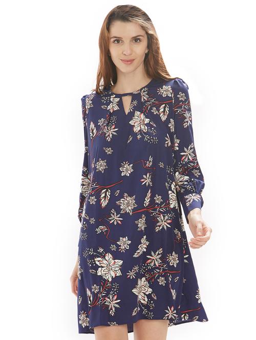 keyhole neck floral a-line dress - 15704598 - Very Small Image - 1