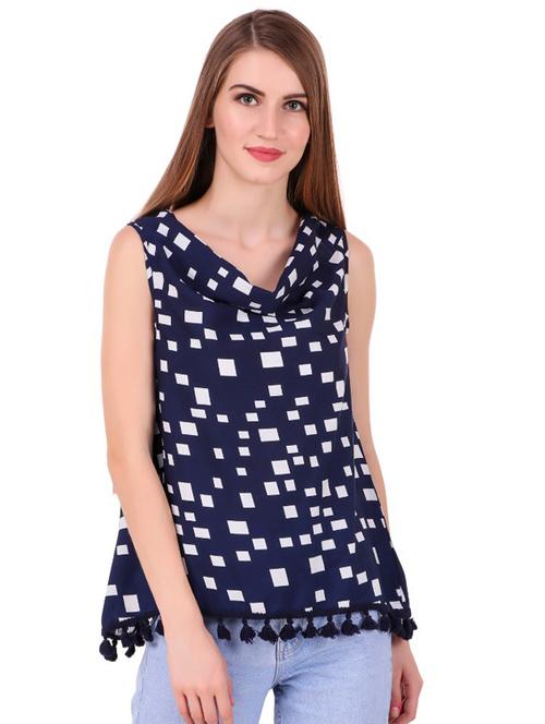tasseled hem geometric print top - 15704728 - Very Small Image - 1