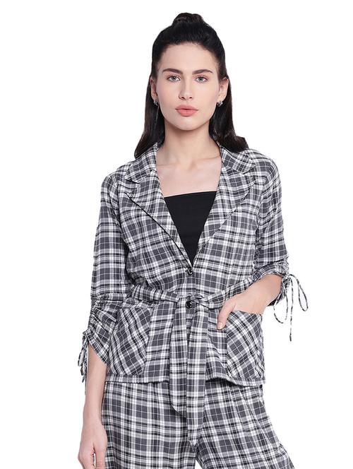 checked front tie belted blazer - 15705715 - Very Small Image - 1