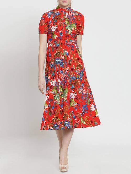 floral button up a-line dress - 15705922 - Very Small Image - 1