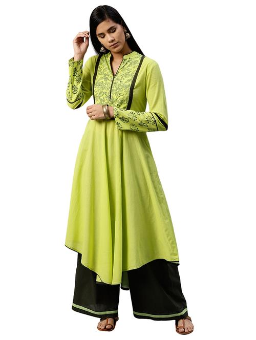 yoke printed high-low kurta palazzo set - 15706140 - Very Small Image - 1