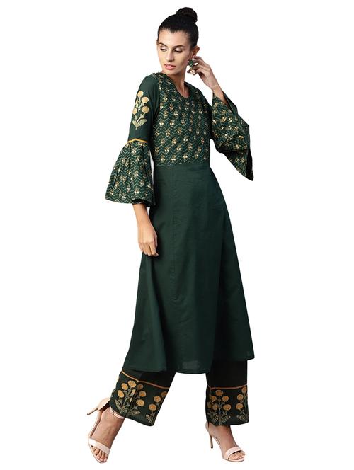 foil printed bell sleeved kurta palazzo set - 15706148 - Very Small Image - 1
