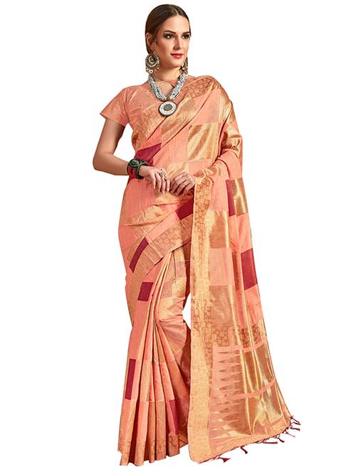 checkered zari motif woven saree with blouse - 15706201 - Very Small Image - 1