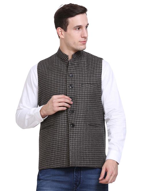 grey cotton blend nehru jacket - 15706357 - Very Small Image - 1