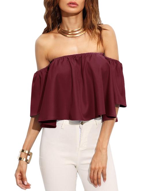 off shoulder bell sleeved ruffle top - 15707430 - Very Small Image - 1