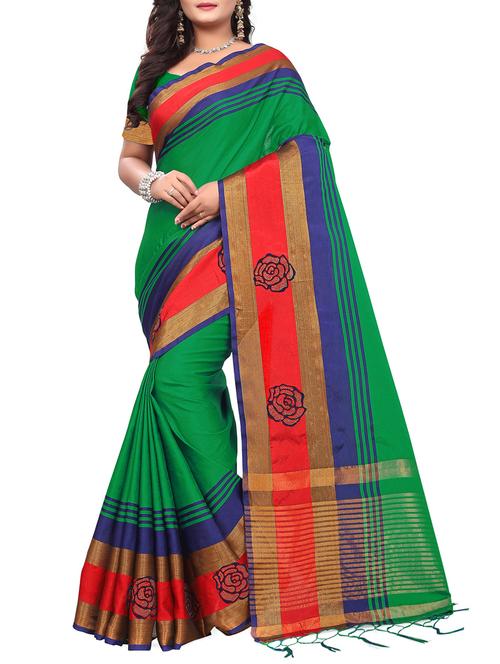 floral embroidered zari border saree with blouse - 15707481 - Very Small Image - 1