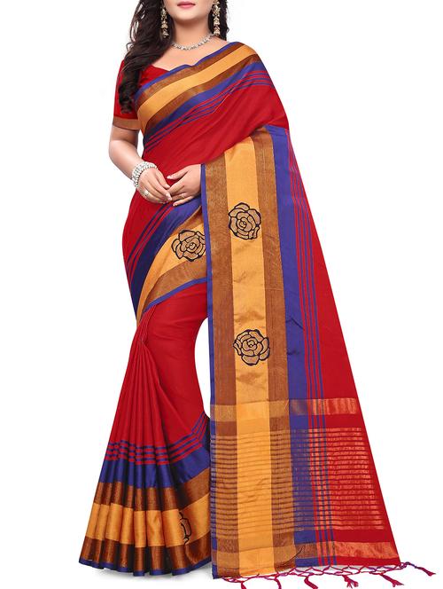 floral embroidered zari border saree with blouse - 15707483 - Very Small Image - 1