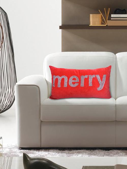 cotton red rectangular cushion cover- set of 1 (35 x 65 cm) - 15707604 - Very Small Image - 1