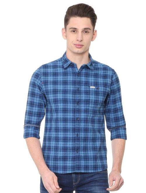 blue cotton casual shirt - 15708100 - Very Small Image - 1