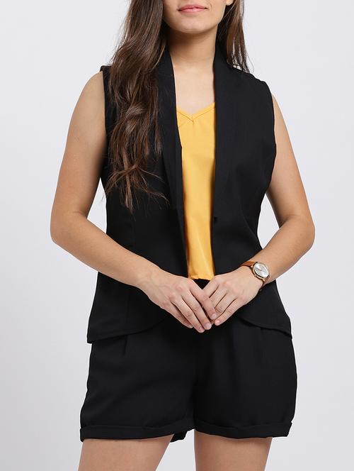 lapel neck sleeveless shrug - 15708374 - Very Small Image - 1
