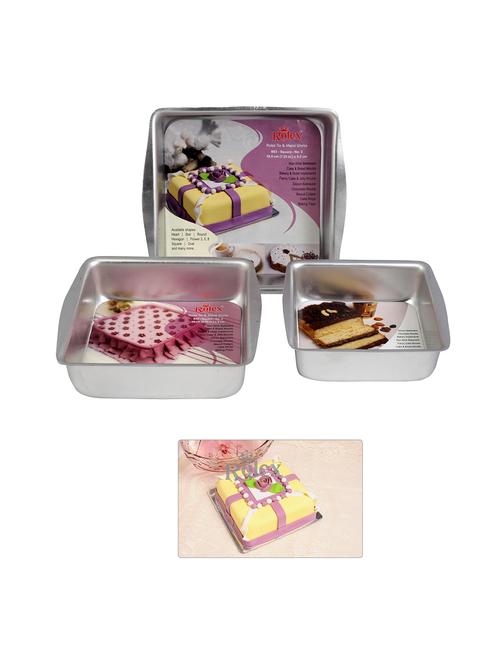 aluminium cake mould square set of 3 + free recepie 500 gms - 1 kg cake - 15708714 - Very Small Image - 1