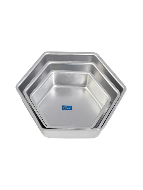 aluminium cake mould hexagon set of 3 500 gms - 1 kg cake - 15708715 - Very Small Image - 1