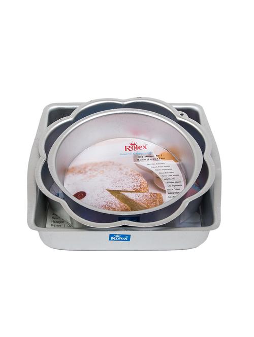 cake mould combo square 8'', flower 7.5'', round 6.5 , aluminium, silver, set of 3 - 15708733 - Very Small Image - 1