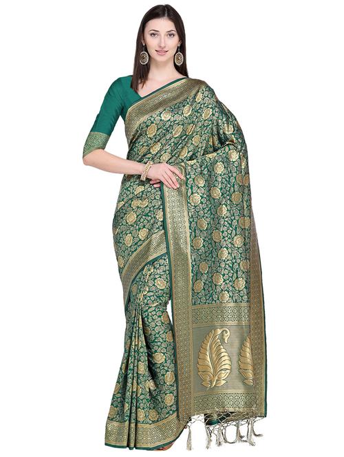 floral zari motif banarasi saree with blouse - 15709266 - Very Small Image - 1