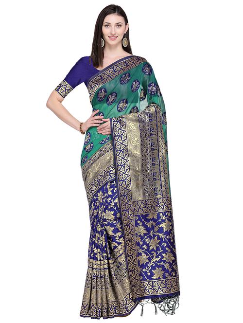 half & half zari kanjivaram saree with blouse - 15709269 - Very Small Image - 1