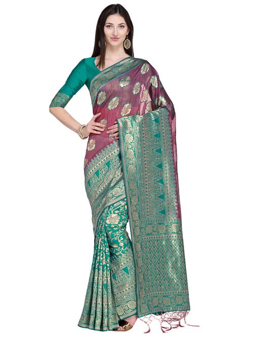 half & half zari kanjivaram saree with blouse - 15709270 - Very Small Image - 1