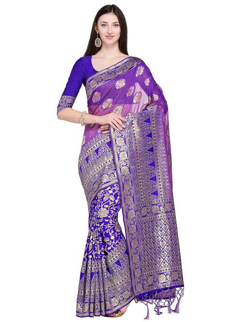 half & half zari kanjivaram saree with blouse - 15709271 - Very Small Image - 1