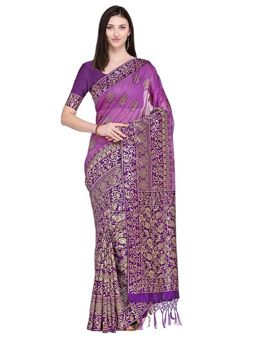 half & half zari kanjivaram saree with blouse - 15709272 - Very Small Image - 1