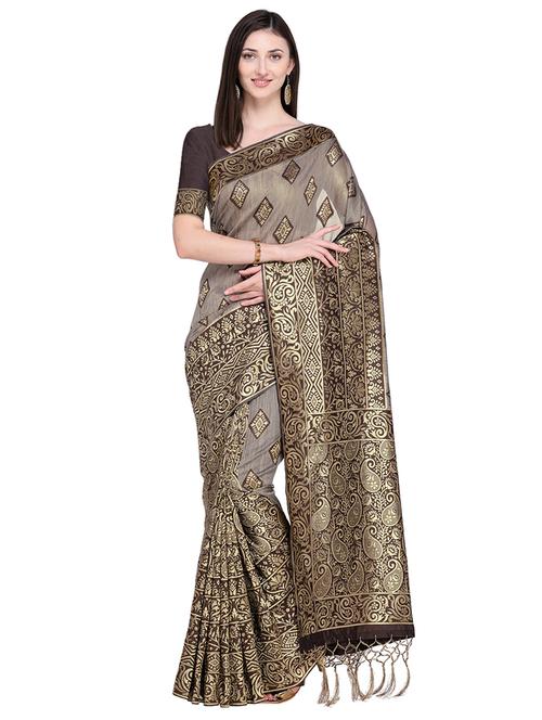 half & half zari kanjivaram saree with blouse - 15709275 - Very Small Image - 1